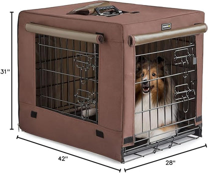 DONORO Dog Crates for Lareg Size Dogs Indoor Double Door Dog Kennels & Houses for Puppy and Cats, Collapsible Metal Contour Dog Cages (Brown, 42.0" L x 28.0" W x 31.0" H)