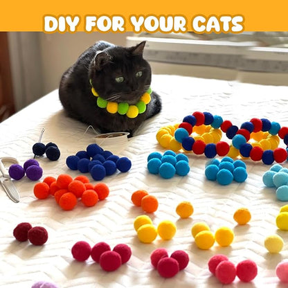 50Pcs Cat Toys Pom Pom Balls with 1 Launcher Set, Interactive Cat Toy Stuff for Indoor Both Adult & Kitten Toys