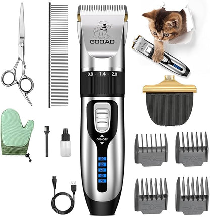 Goood Cat Clippers for Matted Hair - Cordless Cat Shaver, Low Noise Paw Trimmer, Quiet Pet Hair Clippers (Silver)