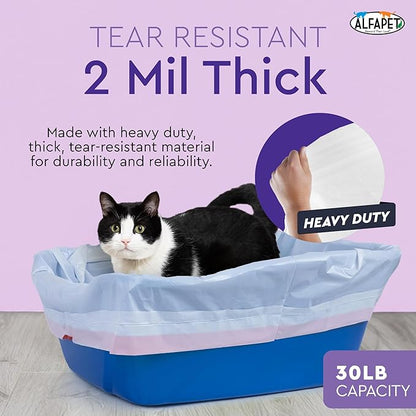 Alfapet Heavy Duty Flat Bottom Cat Litter Box Liners - Extra Giant 15 Count - Tear-Resistant Cat Litter Bags - Kitty Litter Liners for Rectangular Litterbox Pans, 36” x 18” x 2MIL Thick 30 lb Capacity