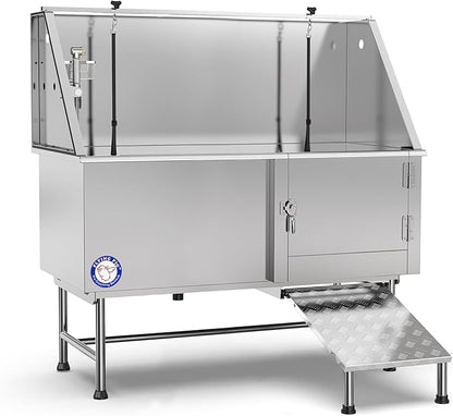 Flying Pig Grooming 62" Stainless Steel Pet Dog Bath Tub with Faucet (Right door/Left Drain), 62 x 27 x 58"