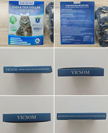 4 Pack Flea and Tick Collar for Cats, 32 Months Treatment, Waterproof Adjustable Kitten Flea Collar, Flea Prevention, Black