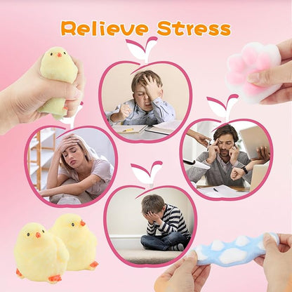 6 Pcs Taba Squishy , Kit Squeeze Toy ,Include Squishies( 2 Cat Paws & 2 Chick,2 Hamster), Soft Stress Relief Squeeze Toy,tress Relief Sensory Toy