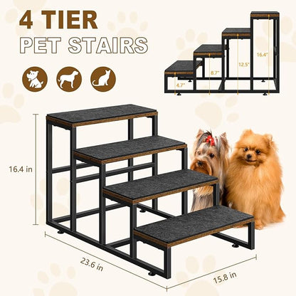 Dog Stairs for High Beds 4 Steps Dog Stairs for Small Medium Dogs Pet Stairs/Steps for Puppy, Cats, and Dogs, Easy to Walk on Dog Step for Beds and Cars