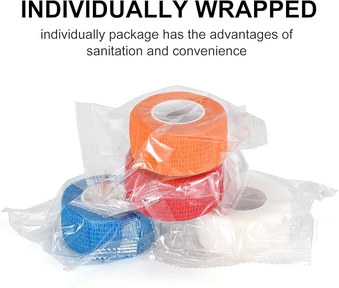 12 Pack Self Adhesive Bandage Wrap 1 Inch Cohesive Bandage Self Adherent Vet Wrap for Dog Pets Elastic Bandage Finger Tape Self Stick Wrap for First Aid Sports Athletic Tape (Mixed Colors)