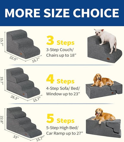Dog Step for Bed, Dog Stair 4-Step 35D Pet Stair 19.7" H for High Bed or Sofa Non-Slip Balanced Pet Step Indoor, Grey