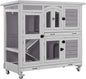 Aivituvin Rabbit Hutch Indoor, Bunny Cage with Wheels, 2-Story Design, 2 Deep Trays, Anti Slip Ramp, Ideal for Small Animals - Grey