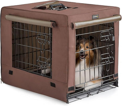 DONORO Dog Crates for Small Medium Size Dogs Indoor Double Door Dog Kennels & Houses for Puppy and Cats, Collapsible Metal Contour Dog Cages (Brown, 30.0" L x 19.0" W x 21.0" H)