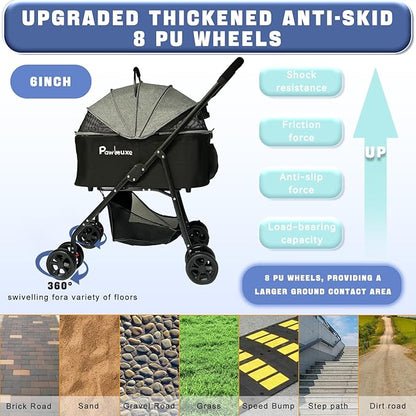 4 Wheels Pet Stroller 4 in 1 Pet Stroller with Detachable Carrier for Small & Medium Dogs Cats up to 55 lbs Easy-Folding Travel Dog Wagon with Car Seat Breathable Mesh,Khaki