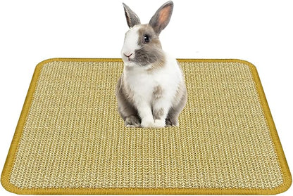 DYAUS Bunny Scratch Pad, Natural Sisal Rabbit Scratching Mat for Claws and Teeth Care, Indoor Bunny Chew Toys Bunny Bed for Biting Sleeping Nesting (1PC, 16x12in)