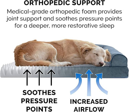 Furhaven Orthopedic Dog Bed for Large Dogs w/ Removable Bolsters & Washable Cover, For Dogs Up to 95 lbs - Sherpa & Chenille Sofa - Orion Blue, Jumbo/XL