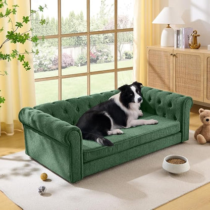 Dog Sofa Couch for Medium to Large Dogs, 55" Memory Foam Pet Sofa Couch with Washable Fabric, Durable Elevated Dog Bed with Legs, Removable Cushion for Medium and Large Dogs, Green