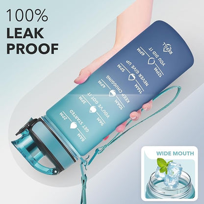 Enerbone Water Bottle, Leakproof BPA & Toxic Free, Motivational Water Bottle with Times to Drink and Straw, Fitness Sports Water Bottle with Strap for Office, Gym, Outdoor Sports