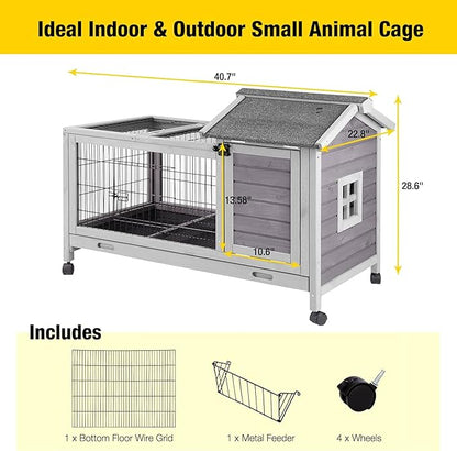 Aivituvin Rabbit Hutch Indoor Bunny Cage Outdoor Bunny House with Wire Floor Leakproof Plastic Tray