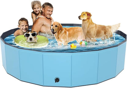 Foldable Dog Pool, YSJILIDE Portable PVC Pet Swimming Pool, Collapsible Plastic Bath for for Large Medium Small Dogs & Kids (XXXL-79"x 16" Blue)