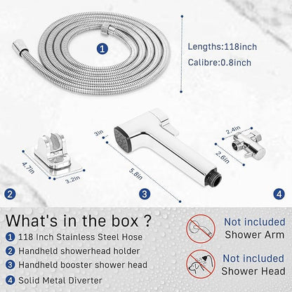Dog Shower Attachment for Pet Bath,Dog Washing Hose Attachment,Dog Wash Sprayer Kit Includes 2-mode Dog Shower Handheld,118 Inches Stainless Steel Hose,G1/2" Metal Shower Diverter (Sprayer Kit)
