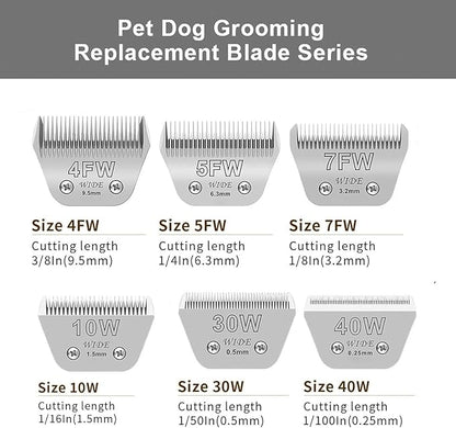 3PCS Wide Blades for Dog Grooming Blades Compatible with Andis,Oster A5,Wahl km10 Dog Clippers Stainless Steel Blades Blades for Animal Dog,Cat,Horse,Silver Size #10W+30W+5FW