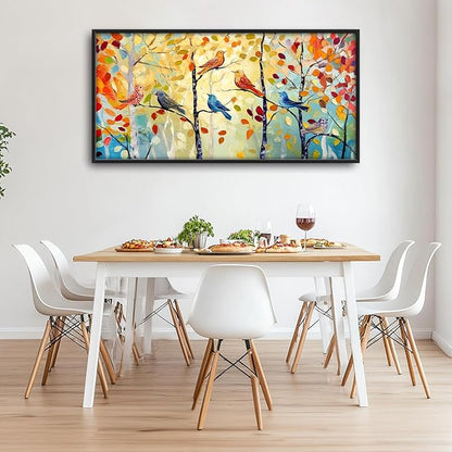 Extra Large Framed Abstract Bird Forest Wall Art,Colorful Birds Birch Tree Wall Decor Pictures for Living Room,Canvas Print Painting Modern Artwork Bedroom Office Bathroom Home Decor 60L x 30W