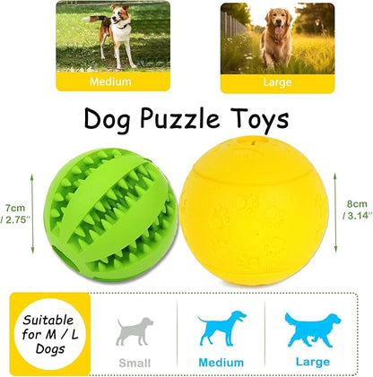 Dog Puzzle Toy, Treat and Dental Balls, Interactive Treat Dispensing Toy for Dogs, Durable Puppy Toys for Teething Small Dogs, Rubber Teeth Balls, Slow Feeder, 2-Pack (Medium Large)