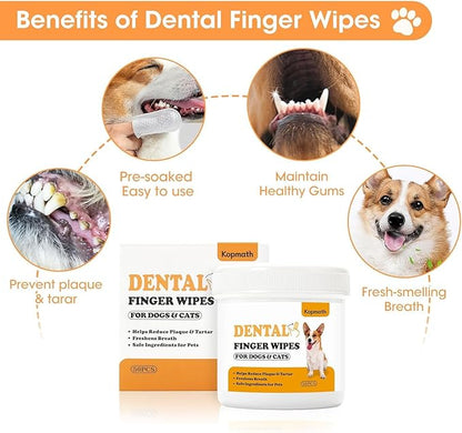 Finger Brushes for Dental Care of Pets, Teeth Cleaning Finger Wipes, Dog Dental Wipes, Reduce Plaque & Tartar, Freshen Breath, Safe & Natural Pet Dental Wipes for Dogs Teeth
