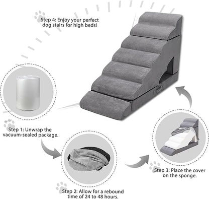 Dog Stairs & Steps for High Beds 30-36 inches High Tall, LitaiL Pet Stairs/Steps for High Beds 34 inch High for Small Large Dogs, Non-Slip 7 Steps Dog Ramps for Old Dogs/Cats