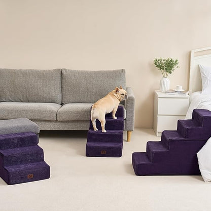 EHEYCIGA Dog Stairs for High Bed 22.5" H, 5-Step Dog Steps for Bed, Pet Steps for Small Dogs and Cats, Non-Slip Balanced Pet Ramp Indoor, Purple
