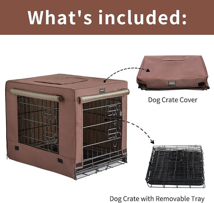 DONORO Dog Crates for Lareg Size Dogs Indoor Double Door Dog Kennels & Houses for Puppy and Cats, Collapsible Metal Contour Dog Cages (Brown, 42.0" L x 28.0" W x 31.0" H)
