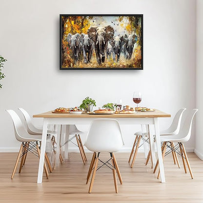 Extra Large Elephant Framed Wall Art for Living Room,Oversized Elephants Wild Animal Pictures Wall Decor,Forest Landscape Canvas Print Painting Modern Artwork Bedroom Office Bathroom 36L" x 24W"