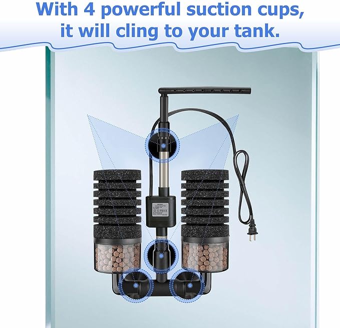 Aquarium Electric Sponge Filter with Submersible Water Pump Silence Motor for Shrimps,Bettas with Bio Ceramic Media Balls and 2 Spare Sponge,Venturi Nozzle and Rain Mode (S for 10-20 Gal)