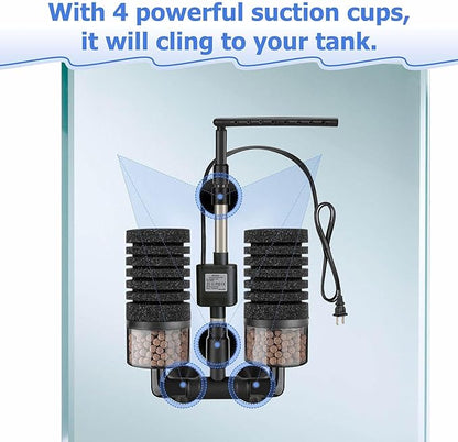 Aquarium Electric Sponge Filter with Submersible Water Pump Silence Motor for Shrimps,Bettas with Bio Ceramic Media Balls and 2 Spare Sponge,Venturi Nozzle and Rain Mode (S for 10-20 Gal)