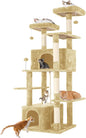 69in Large Cat Tree Tower for Indoor Cats with Soft Plush Hang Ball, Two Condos, Sisal Scratch Posts & Rope Play for Kittens/Adult Cats, Beige