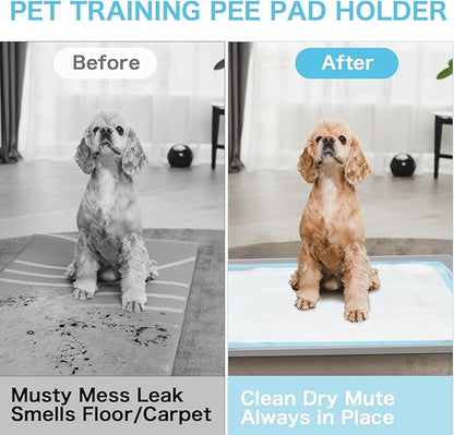 Dog Pee Pad Holder Tray, Non-Slip Puppy Pee Pad Holder, Fits Up to 35" X 24" Training Pads, High Edge Easy to Change Pee Pad Tray,Mat Fit Disposable and Washable Pee Pads