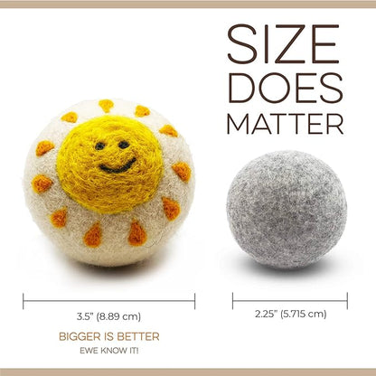 Fluff Ewes Wool Dryer Balls 6 Pack Premium New Zealand Wool Laundry Balls for Dryer, No Static Dryer Balls Laundry Reusable, XL Wool Dryer Balls Cute, Baby Dryer Balls for Dryers - Rainbow or Shine