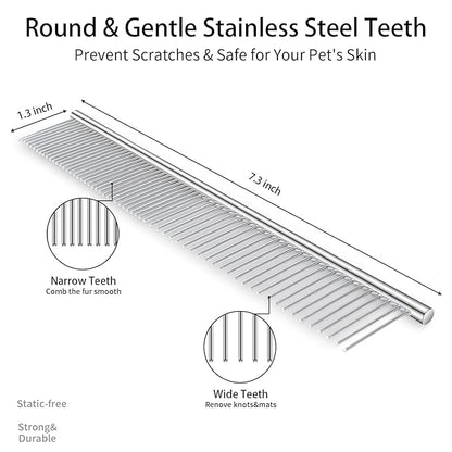 3 PCS Dog Grooming Brush Kit – Self Cleaning Slicker Brush for Shedding Short & Long Haired Dogs & Cats. Removes Loose Fur, Undercoat, Mats, Tangles for Small, Medium & Large Pets. Purple