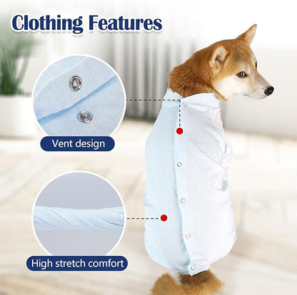 Dog Recovery Suit, Abdominal Wound After Surgery Wear, Anti Licking Bodysuit with Snaps, E-Collar & Cone Alternatives, Long Sleeve Dog Spay Surgical Onesie Prevent Shedding(2XL, Blue)