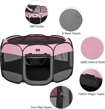 A 4 Pet Portable Cat Play Pen for Cats, 27" Foldable Kitten Playpen for Puppy/Cat/Rabbit/Chick, with Removable Zipper Top & Mesh Panel(11”W × 7.5”H)