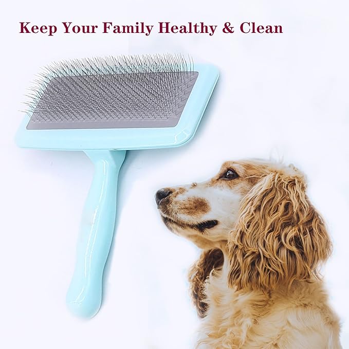 Air Cushion Slicker Brush for Dogs Cats,Soft Pin Shedding Brush for Short Haired Dog,Cat, Pet Grooming Wire Brush for Thin Curly Matted Tangled Hair,14mm(0.55"),Green