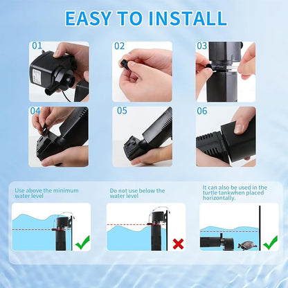 Aquarium Filter for 55-150 Gallons Tank, Internal Fish Tank Filter, Powerful Pump Submersible for Large Fish Tanks, Turtle Tanks, Kois Aeration Deodorization Wave Making Decontamination Filter System