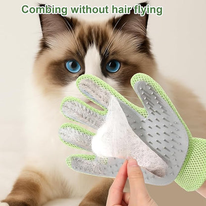 2 in 1 Pet Grooming Glove for Cats & Dogs, Efficient Deshedding Brush Pet Long Short Fur Removal Glove, Gentle Massaging Puppy Kitten Bathing Grooming Brush Tool, Easy Clean Floating Hair Mitt