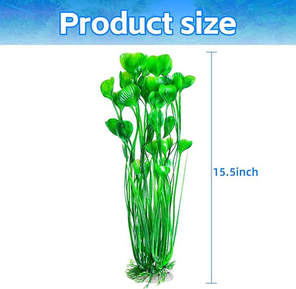 AQUANEAT Artificial Fish Tank Plants, Plastic Aquarium Accessories Large, 15.5 inch Green Decorations, 2pcs