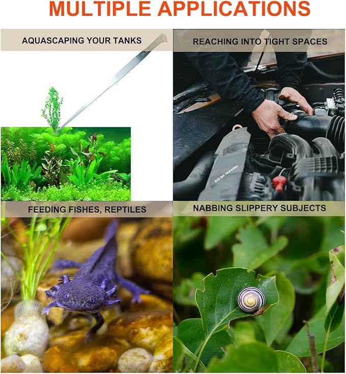 Extra Long Tweezers, Aquascape Tools, 18.9 inch Fecsam Aquarium Stainless Steel Large Feeding Tongs for Fish Tank, Terrarium，Aquascaping, Reptile Snake (Straight)