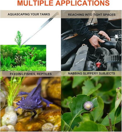 2 Pack Extra Long Tweezers, Fecsam Feeding Tongs, 18.9 inch & 10.5 inch Curved Aquarium Stainless Steel Large Aquascape Tools for Fish Tank, Terrarium，Aquascaping, Reptile, Bearded Dragon