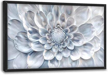 Abstract Flower Large Wall Art White Silver Floral Pictures Wall Decor Neutral Canvas Print Painting Artwork for Bathroom Living Room Bedroom 36L" x 24W"