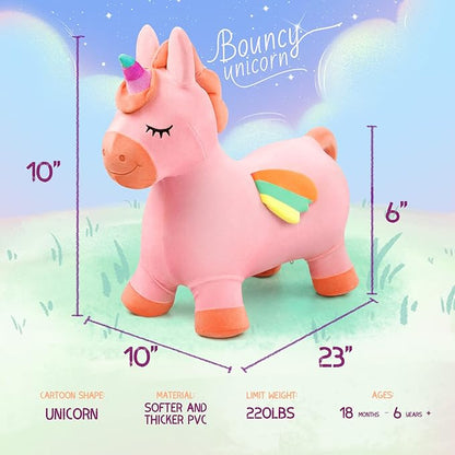 EVERICH TOY Bouncy Horse Unicorn Toys, Inflatable Bouncing Animal Hopping Toys, Outdoor Indoor Ride on Bouncer, Boys Girls Birthday Gift for 18 Month 2 3 4 5 6 Year Old Kid- Plush Unicorn Toy