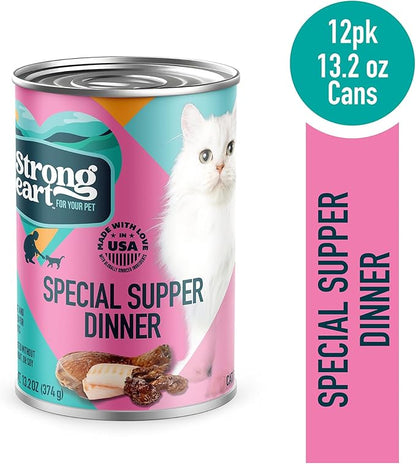 A Strong Heart Canned Wet Cat Food, Special Supper Dinner - 13.2 oz Cans (Pack of 12), Made in The USA with Real Turkey & Fish
