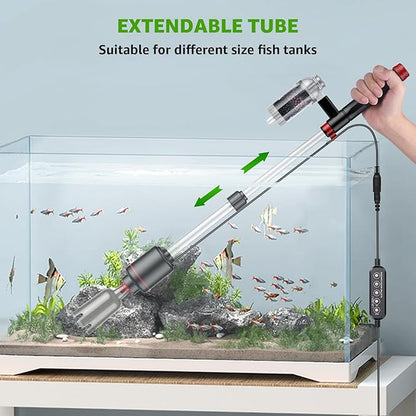 Electric Aquarium Vacuum Gravel Cleaner: 24W Fish Tank Vacuum Gravel Cleaner with Strong Suction for Automatic Water Change Algae Remover Sand Wash Water Shower and Water Circulation, Timed Off