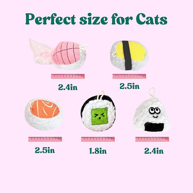 5 Pack Sushi Cat Toys, Interactive Catnip with Bells Inside Kitten Boredom Relief, Soft and Durable, Indoor Kitty Exercise Pet Toys