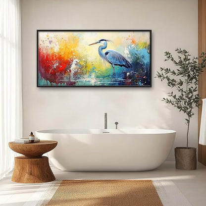 Extra Large Framed Abstract Heron Wall Art,Oversized Colorful Graffiti Heron Wall Decor Pictures for Living Room,Canvas Print Painting Modern Artwork Bedroom Office Bathroom Home Decor 60L x 30W