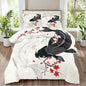 Japanese Bedding Twin Size Asian Oriental Comforter Black White Fish Bed Set Red Cherry Blossom Comforters Vintage Bedroom Decor Floral Bedding Set for Women Men Teen