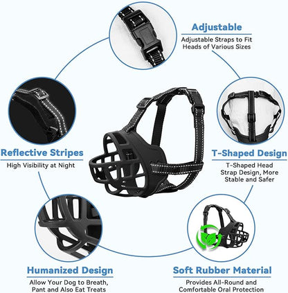 Dog Muzzle for Large Dogs, Breathable Basket Muzzles for Small, Medium and X-Large Aggressive Dog, Allows Panting Drinking, Suitable for Grooming Trimming Training (3, Black)